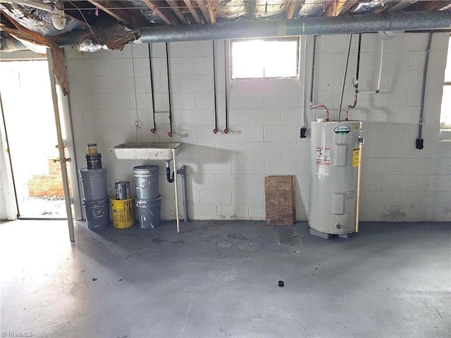 basement with water heater