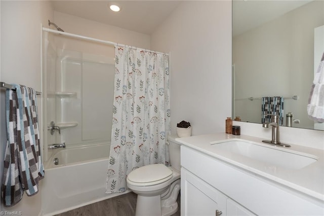 4628 Heatherly Rd, Winston-Salem, NC 27105 - full bathroom with vanity, shower / bath combo with shower curtain, and wood finished floors