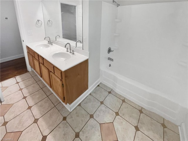 3230 High Cliffs Rd, Pfafftown, NC 27040 - full bathroom featuring double vanity, tub / shower combination, and tile patterned floors