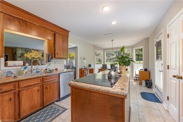 4680 Sherborne Dr, Pfafftown, NC 27040 - kitchen featuring dishwasher, black electric cooktop, light tile patterned floors, brown cabinetry, and recessed lighting