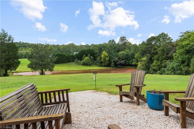 view of property's community with a patio area and a yard