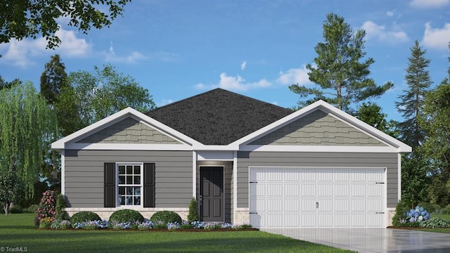 view of front facade with a front lawn and a garage