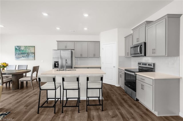 1230 Evelynnview Ln, Kernersville, NC 27284 - kitchen with appliances with stainless steel finishes, gray cabinets, a sink, backsplash, and recessed lighting