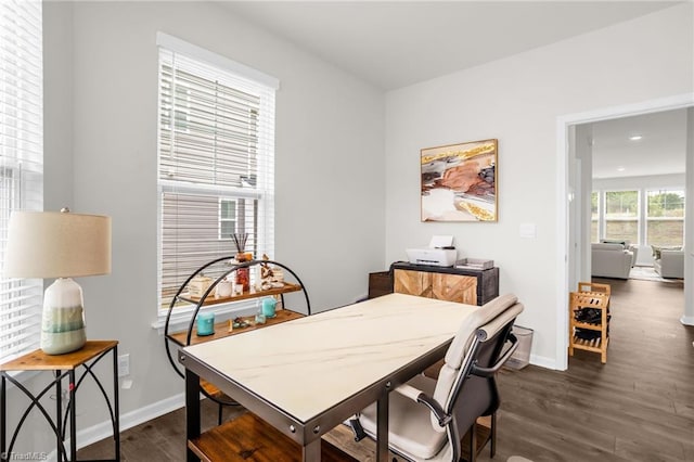 1230 Evelynnview Ln, Kernersville, NC 27284 - dining room with dark wood finished floors, baseboards, recessed lighting, and an office area