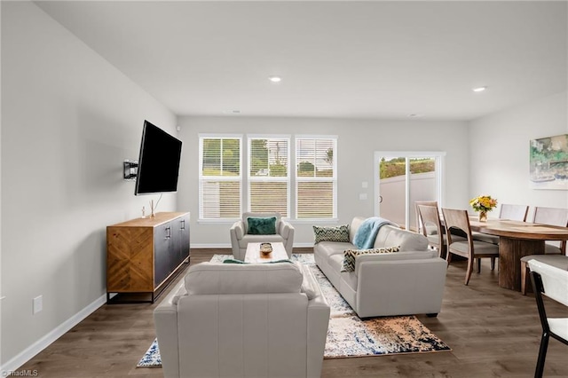 1230 Evelynnview Ln, Kernersville, NC 27284 - living room featuring dark wood finished floors, baseboards, and recessed lighting
