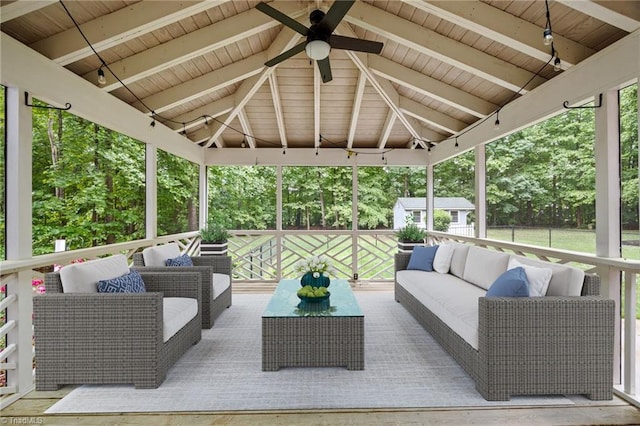 1400 Covered Wagon Rd, Mcleansville, NC 27301 - view of patio / terrace with a ceiling fan, a gazebo, an outdoor living space, an outbuilding, and a deck