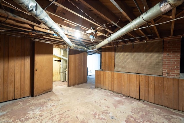 basement with wood walls