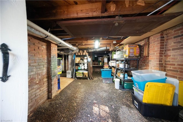 basement with brick wall