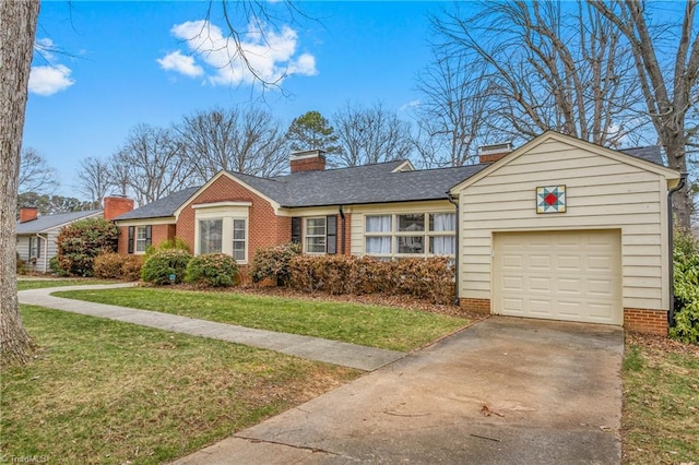 single story home with a garage and a front yard