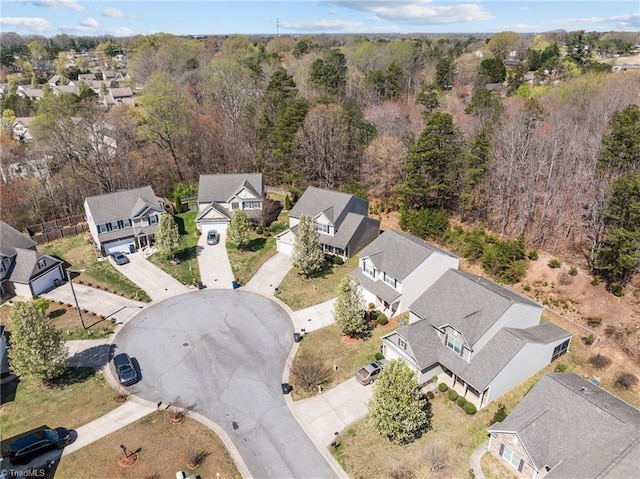 birds eye view of property with a residential view and a view of trees