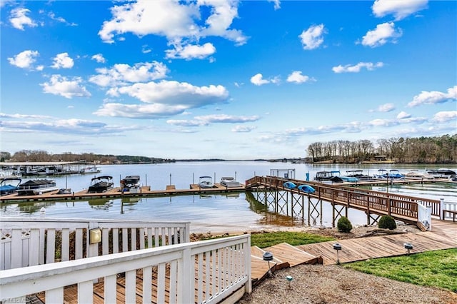 view of dock with a water view