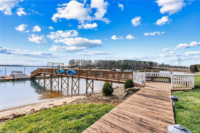 dock area with a water view