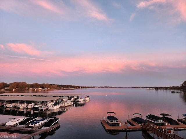 property view of water featuring a floating dock