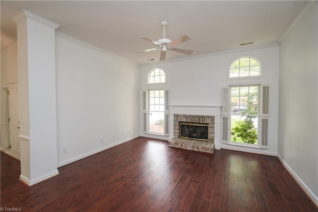 143 Wellesborough Rd, Winston-Salem, NC 27104 - unfurnished living room with plenty of natural light, hardwood / wood-style flooring, crown molding, and ceiling fan