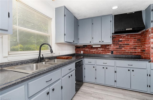 214 Whispering Creek Rd, King, NC 27021 - kitchen with black appliances, ventilation hood, dark countertops, light wood finished floors, and recessed lighting
