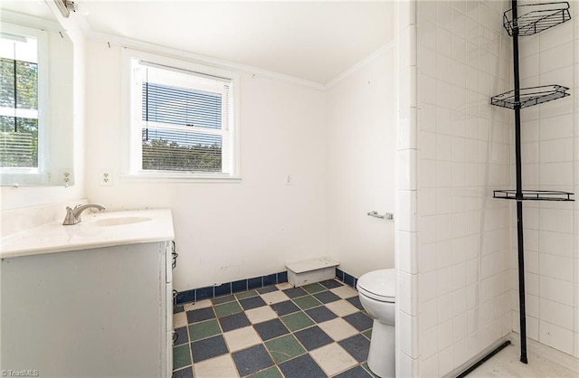 214 Whispering Creek Rd, King, NC 27021 - bathroom featuring ornamental molding, vanity, and tile patterned floors