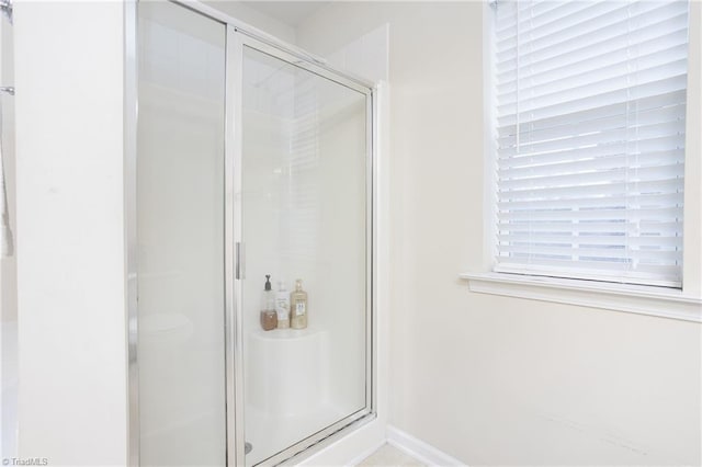 bathroom with a shower stall