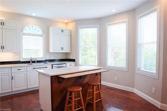 7768 Pinecone Ln, Hickory, NC 28602 - kitchen with a sink, stainless steel dishwasher, dark wood-style floors, baseboards, and recessed lighting