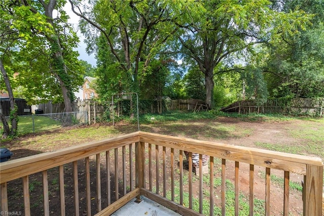 wooden terrace featuring a fenced backyard