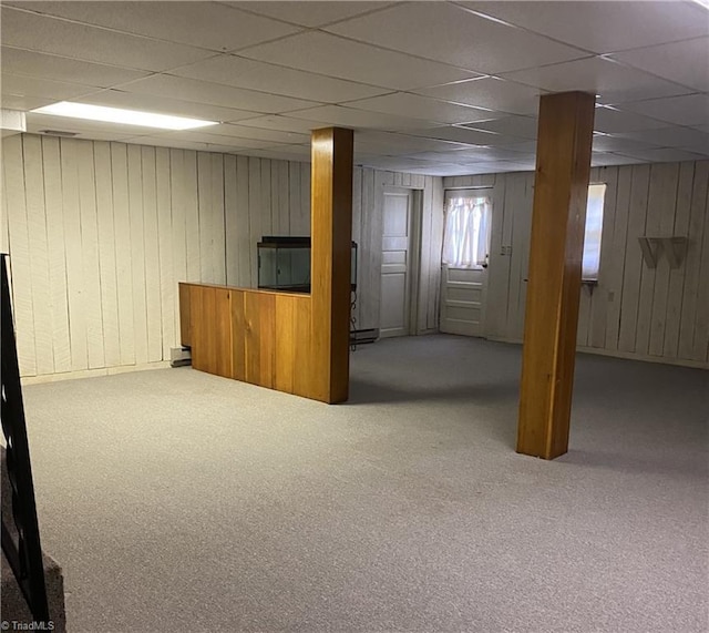 1229 Woodbrook Dr, Kernersville, NC 27284 - basement with carpet flooring, wooden walls, and a paneled ceiling