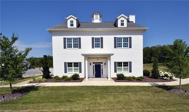 colonial house with a front lawn