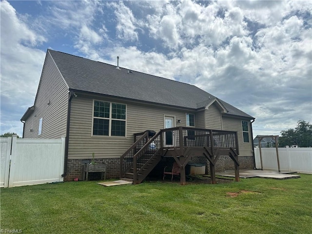 107 Saddlebrook Dr, Advance, NC 27006 - back of property with stairway, a deck, roof with shingles, and a patio