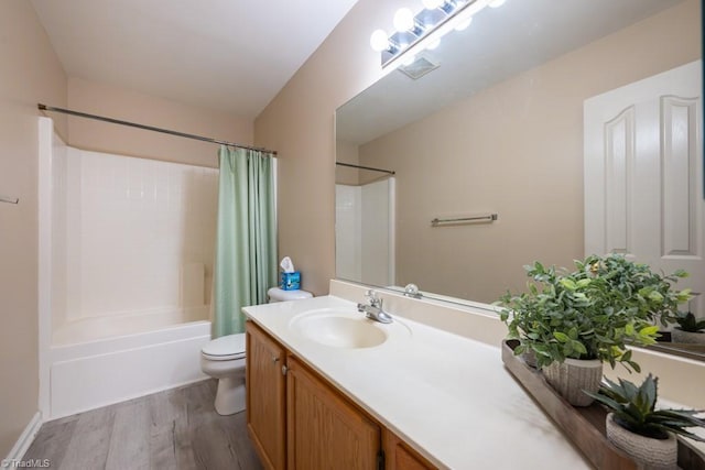 121 Walter Hagen Dr, Mebane, NC 27302 - bathroom with wood finished floors, vanity, toilet, and shower / bath combination with curtain