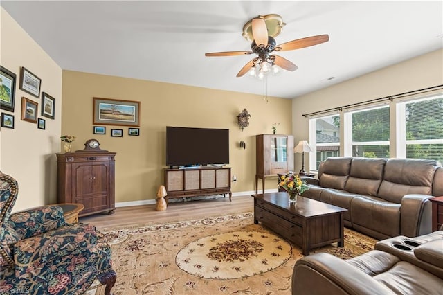 1720 Ridge Bluff Cir, Rural Hall, NC 27045 - living room with light wood-type flooring and ceiling fan