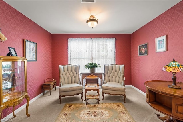 1720 Ridge Bluff Cir, Rural Hall, NC 27045 - living area with carpet and wallpapered walls