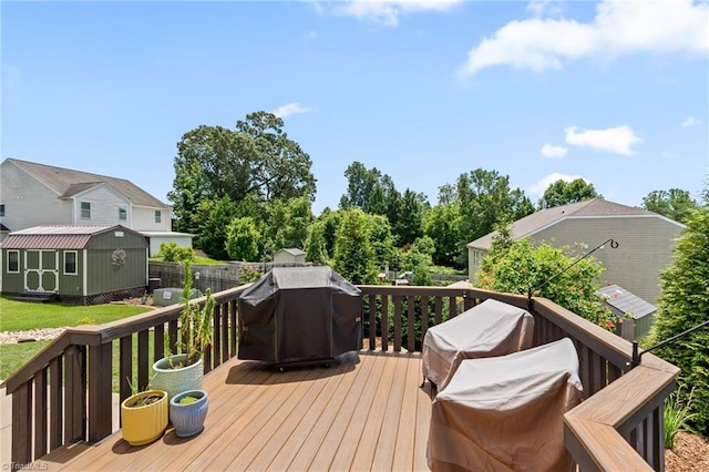 1720 Ridge Bluff Cir, Rural Hall, NC 27045 - deck featuring a shed, grilling area, and a fenced backyard
