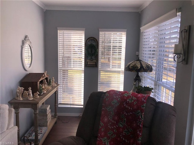 dining room with hardwood / wood-style floors, crown molding, and a wealth of natural light