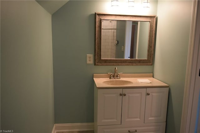 5170 Tabernacle School Rd, Asheboro, NC 27205 - bathroom featuring vanity and lofted ceiling