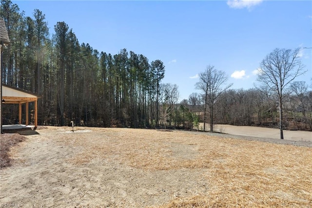 view of yard featuring a wooded view