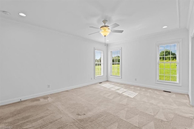 7103 Ludgate Rd, Gibsonville, NC 27249 - spare room with ornamental molding, light colored carpet, recessed lighting, and a ceiling fan