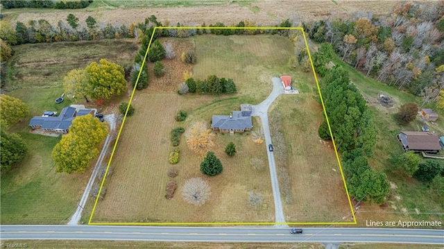 bird's eye view with a rural view