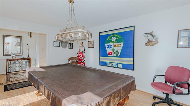 recreation room with wood-type flooring and billiards