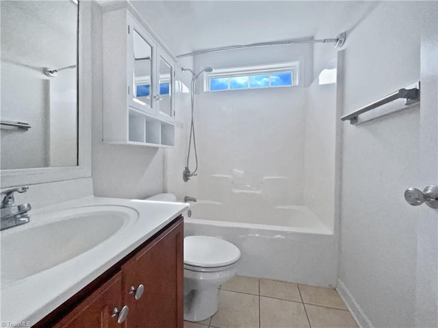 full bathroom with vanity, tile patterned flooring, toilet, and bathtub / shower combination