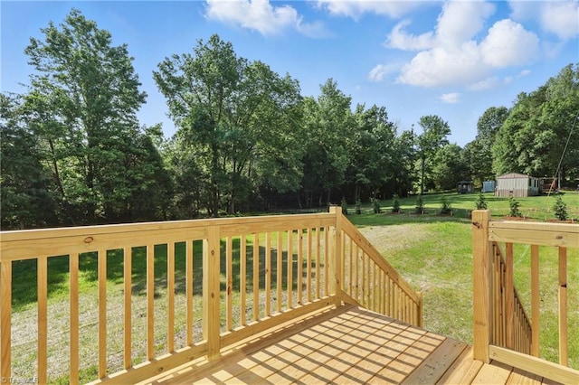 2875 Motsinger Rd, Winston-Salem, NC 27107 - wooden deck with a yard and view of wooded area