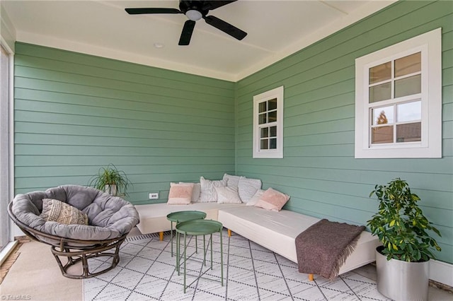 view of patio / terrace featuring an outdoor hangout area and a ceiling fan