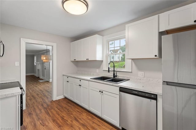 2505 Druid Hills Dr, Winston-Salem, NC 27105 - kitchen with stainless steel appliances, white cabinets, and dark wood-style floors