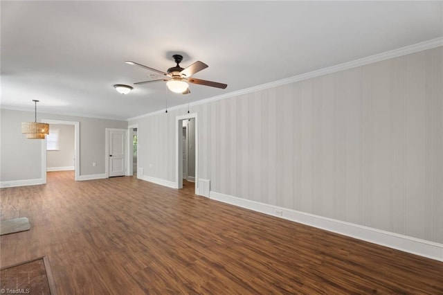 2505 Druid Hills Dr, Winston-Salem, NC 27105 - unfurnished living room with a chandelier, ceiling fan, dark wood finished floors, and crown molding