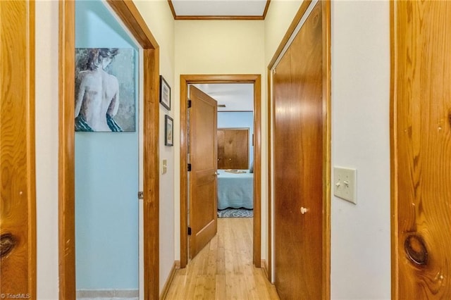 hall featuring crown molding and light wood-style floors