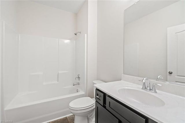 full bathroom with shower / bathing tub combination, vanity, and toilet