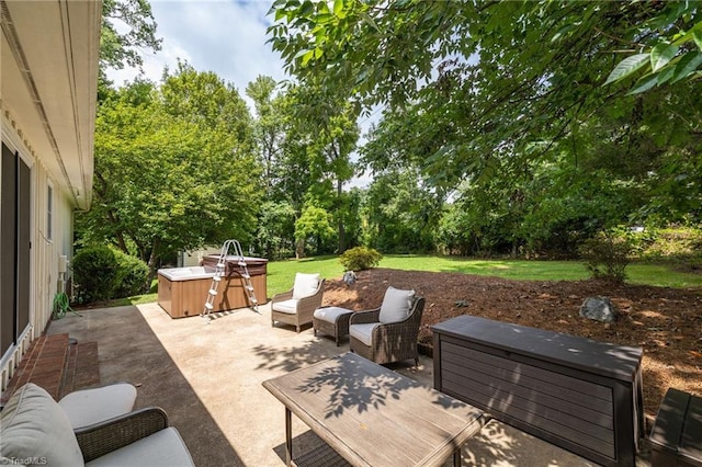 view of patio with a hot tub