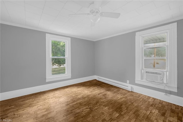 unfurnished room with ornamental molding and wood-type flooring