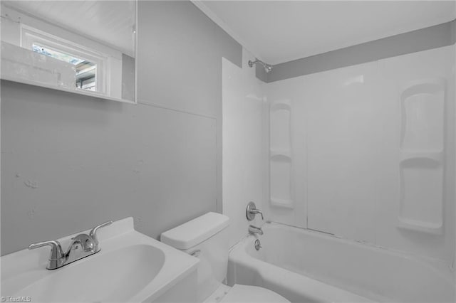 full bathroom featuring toilet, shower / bath combination, and sink