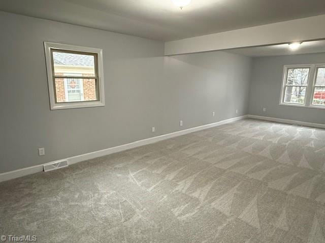 empty room with a wealth of natural light and carpet