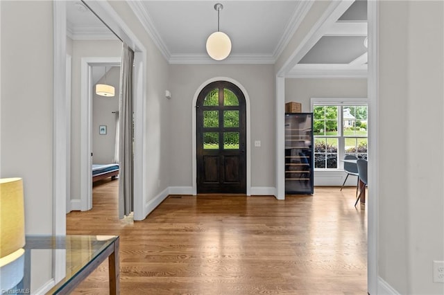 8441 Alice Player Dr, Oak Ridge, NC 27310 - entryway with plenty of natural light, crown molding, wood finished floors, and baseboards
