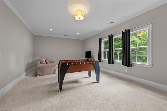 8441 Alice Player Dr, Oak Ridge, NC 27310 - rec room featuring ornamental molding, baseboards, carpet floors, and recessed lighting