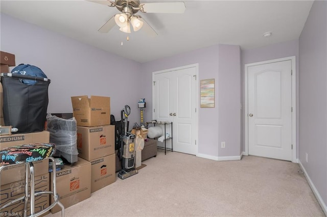 storage room featuring a ceiling fan